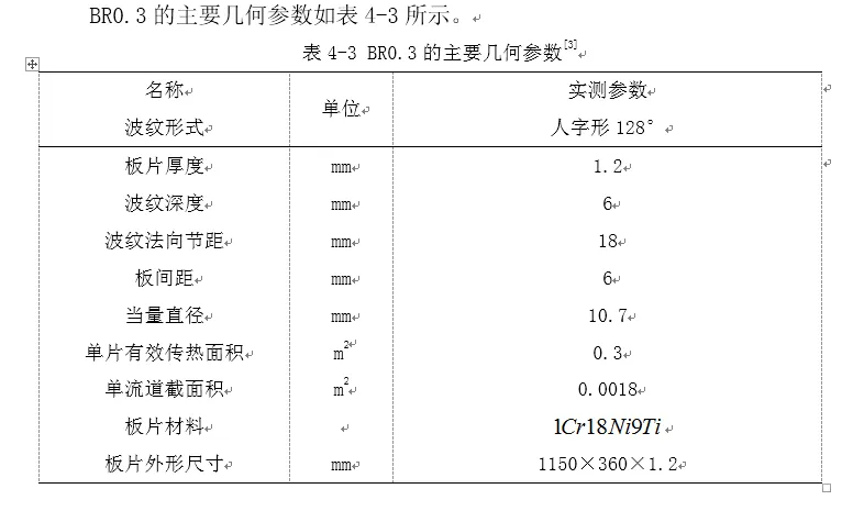 一种换热板片的参数