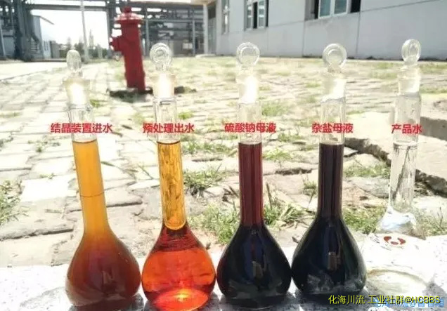 从恶劣的进料水中回收了可循环利用的蒸馏液。左起分别为结晶装置的进水、预处理的出水.webp